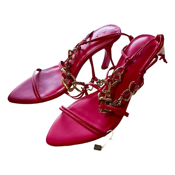 NEW AJE Astrid Chain-embellished Leather Sandals In Fuchsia Sz 39 - Picture 3 of 7